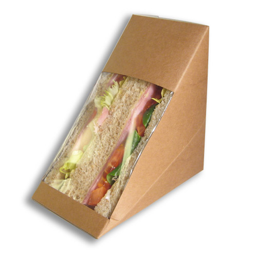 Boîte kraft triangle sandwich avec fenêtre bioplastique