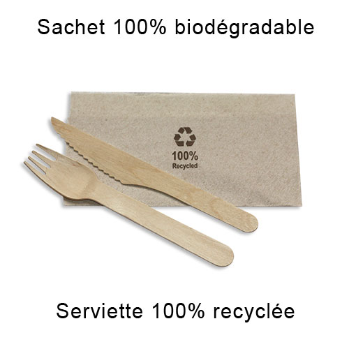 Kit couverts biodégradable en bois 3 en 1