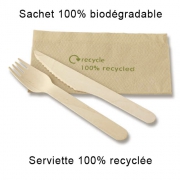  Kit Couverts Bois Biodégradable 3 en 1