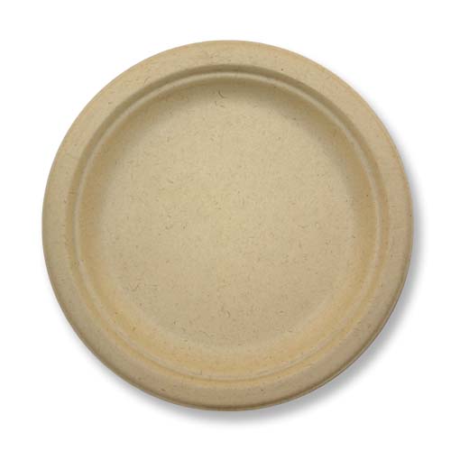 BAGPL24UN Assiette canne sucre ronde 23cm couleur kraft lsbio