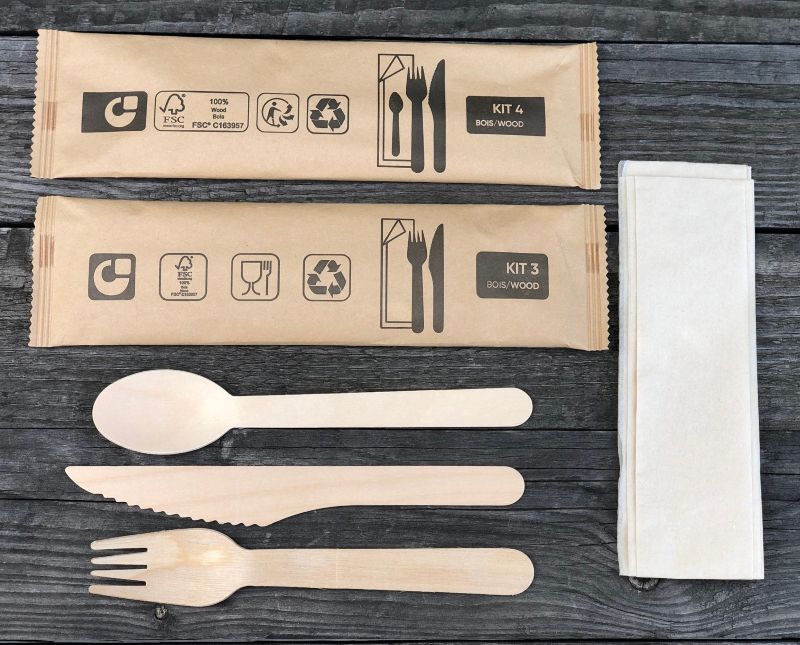 Kit couvert en bois 4 en 1 jetable sans plastique