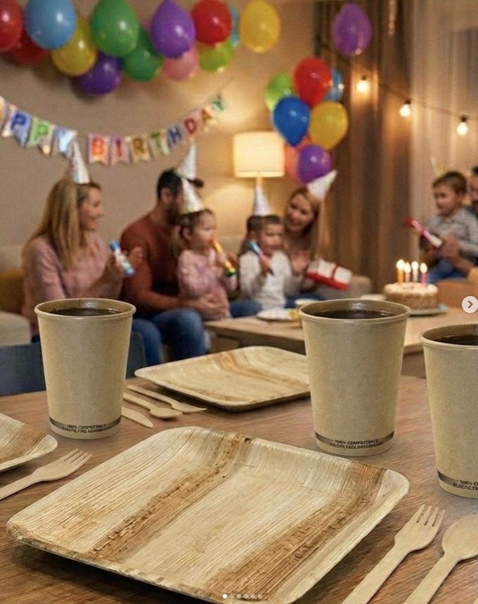 Assiettes en feuille de palmier pour anniversaire, repas de famille et fête à domicile