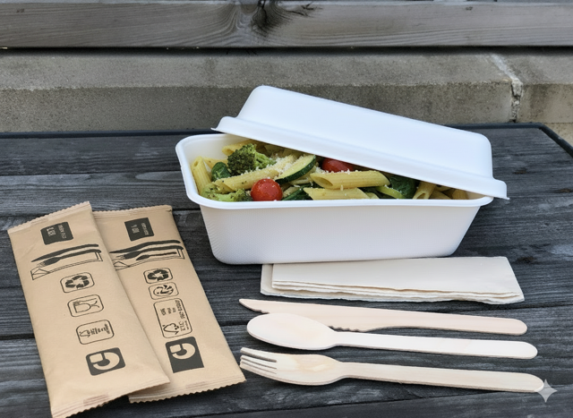 boite repas en canne a sucre et kit couverts lsbio