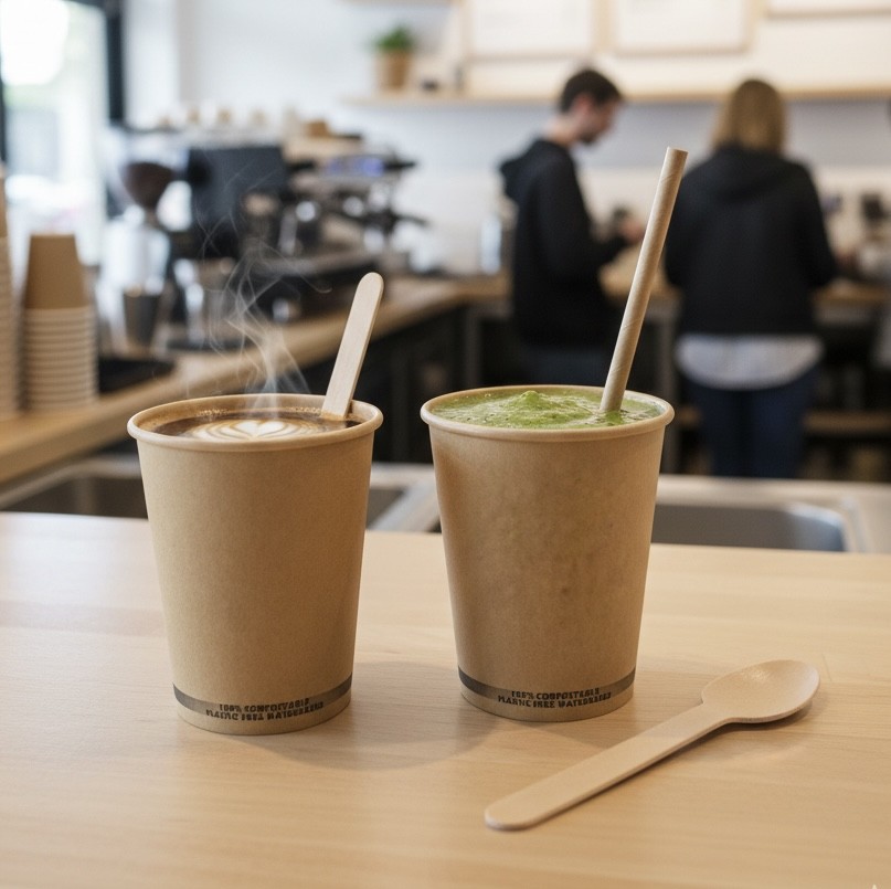 gobelet carton kraft avec paille en papier et cuillere a cafe lsbio