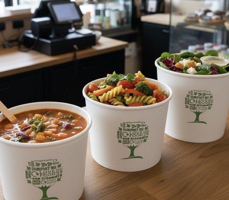 Pots en carton biodégradables LSBIO pour soupes, plats chauds et vente à emporter