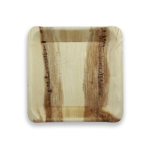 Assiette palmier carrée 17 cm en feuille de palmier naturelle, biodégradable et compostable