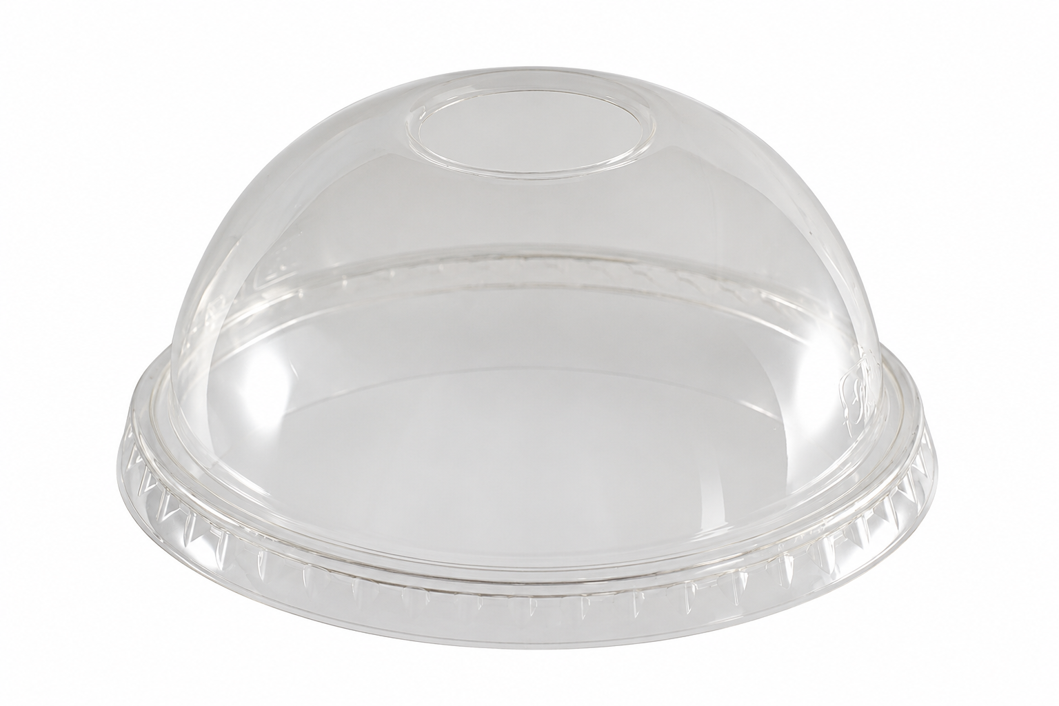 Couvercle dôme PLA transparent avec trou diamètre 96 mm sur pot alimentaire
