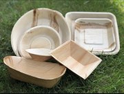 Lot d’assiettes carrées 17 cm en palmier avec bols assortis – vaisselle écologique