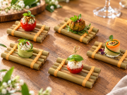 Radeau tube en bambou avec bouchées pour buffet et cocktail